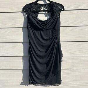Elegant XScape Black dress with lace and rousing size 14